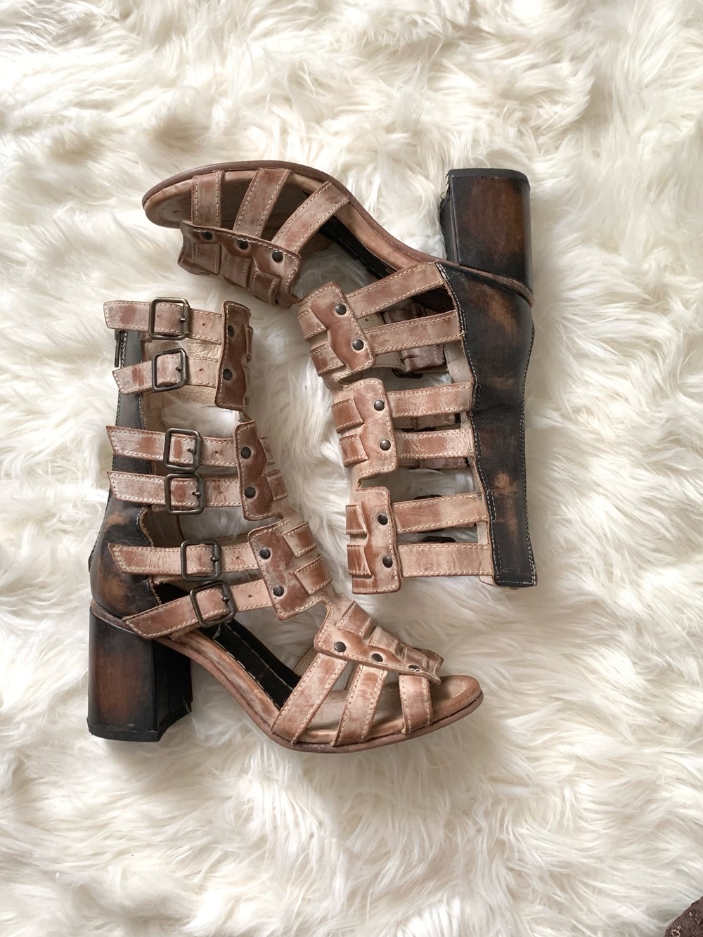 Freebird Zeus Taupe Brown Boho Buckle Gladiator Sandals Boots Size 11